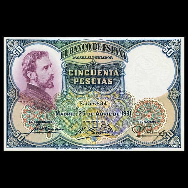 Imagen orientativa: Billete de 50 pesetas 1931 (Eduardo Rosales)