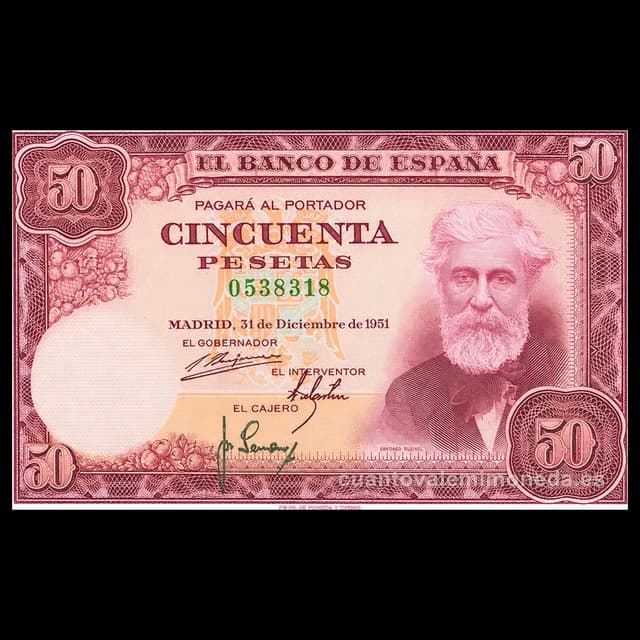 Imagen orientativa: Billete de 50 pesetas 1951 (Santiago Rusiñol)
