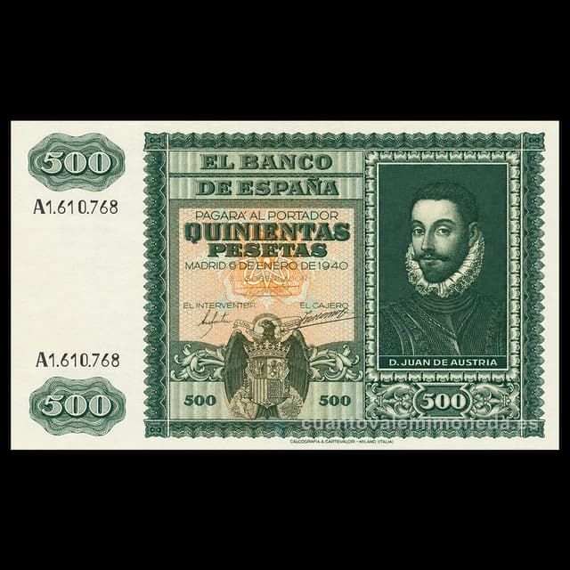 Imagen orientativa: Billete de 500 pesetas 1940 (Juan de Austria)