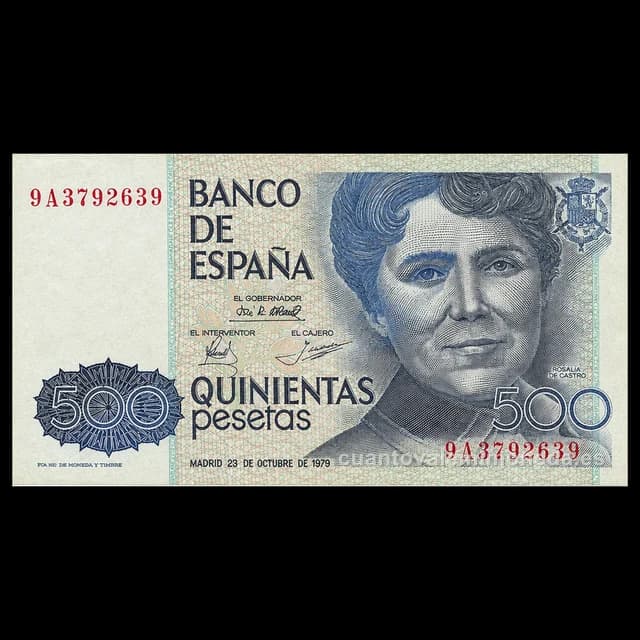 Imagen orientativa: Billete de 500 pesetas 1979 (Rosalía de Castro)