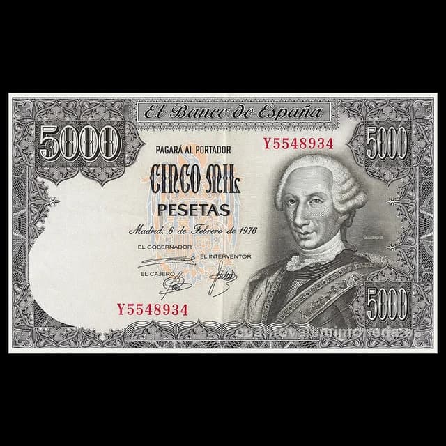Imagen orientativa: Billete de 5.000 pesetas 1976 (Carlos III)