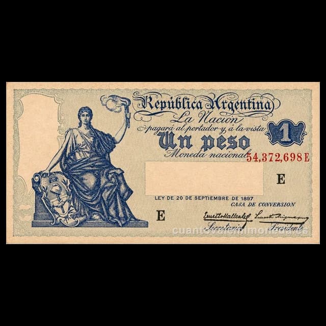 Imagen orientativa: Billete de 1 peso Caja de Conversión 1908-1935 (Progreso)