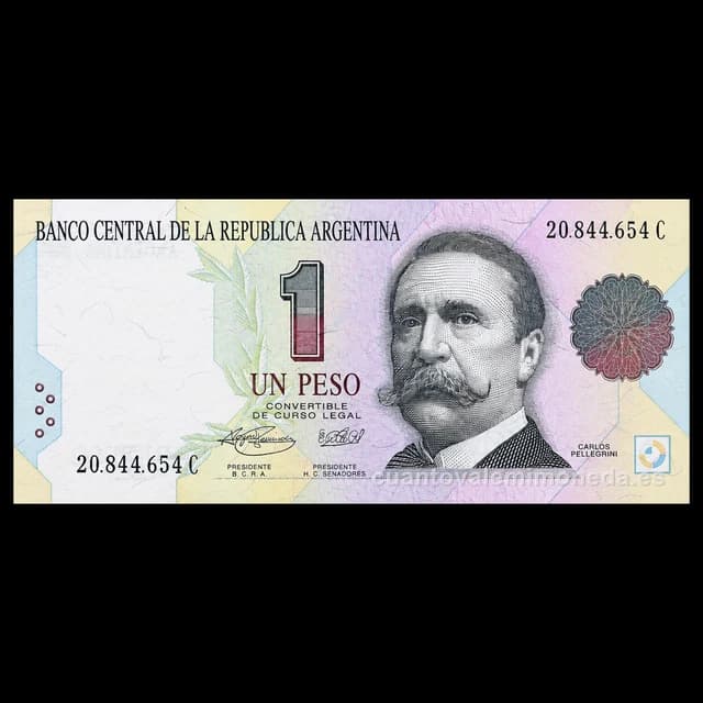 Imagen orientativa: Billete de 1 peso convertible 1992-1994 (Pellegrini)