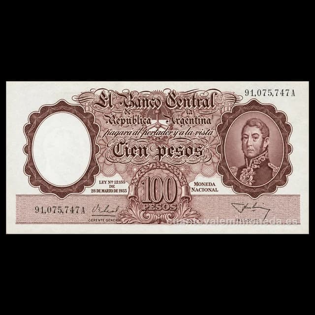Imagen orientativa: Billete de 100 pesos moneda nacional 1943-1969 (San Martín)