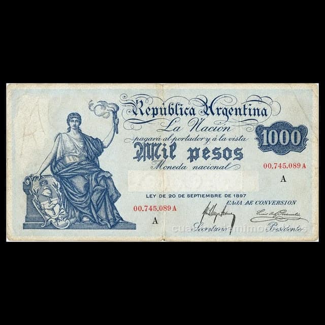 Imagen orientativa: Billete de 1000 pesos Caja de Conversión (Progreso, hasta 1935)