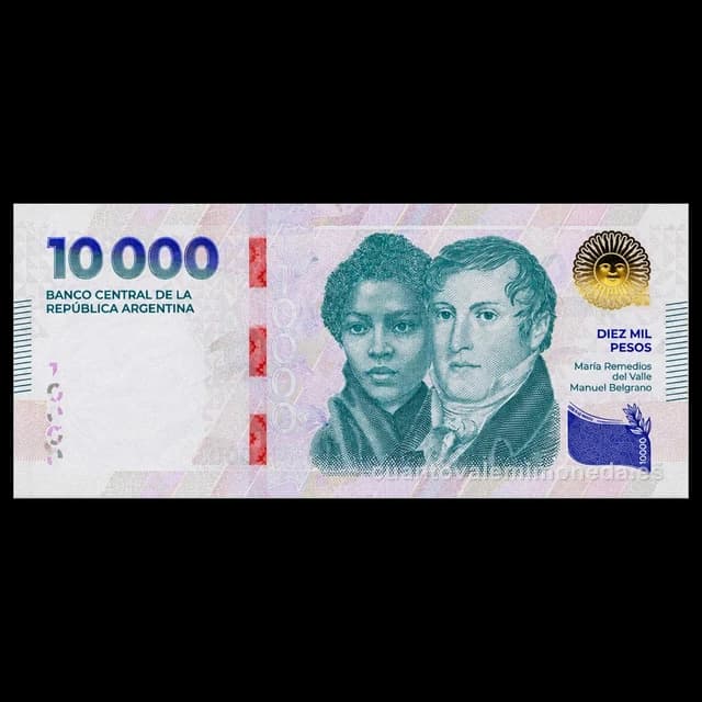 Imagen orientativa: Billete de 10.000 pesos 2024 (Belgrano y María Remedios del Valle)
