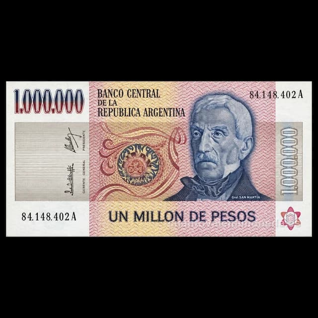 Imagen orientativa: Billete de 1.000.000 de pesos ley 18.188 1981-1983