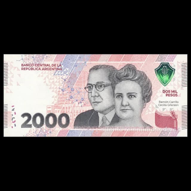 Imagen orientativa: Billete de 2000 pesos 2023 (Cecilia Grierson y Ramón Carrillo)