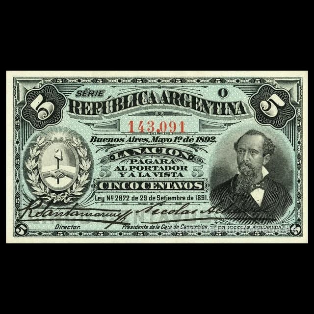 Imagen orientativa: Billete de 5 centavos 1891-1896 (Avellaneda, fraccionario)