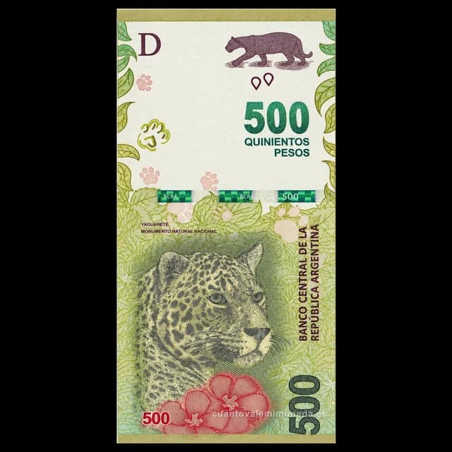 Imagen orientativa: Billete de 500 pesos 2016 (yaguareté)