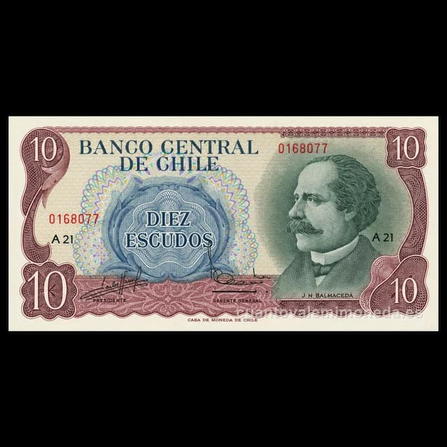 Imagen orientativa: Billete de 10 escudos Chile 1962-1974 (José Manuel Balmaceda)