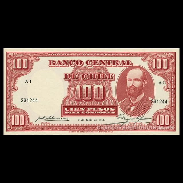 Imagen orientativa: Billete de 100 pesos Chile 1933-1958 (Arturo Prat)