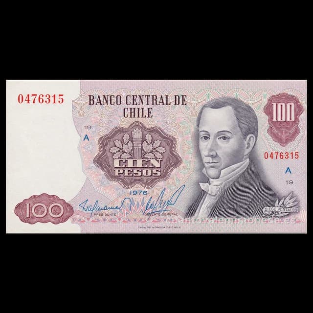 Imagen orientativa: Billete de 100 pesos Chile 1976-1984 (Diego Portales)