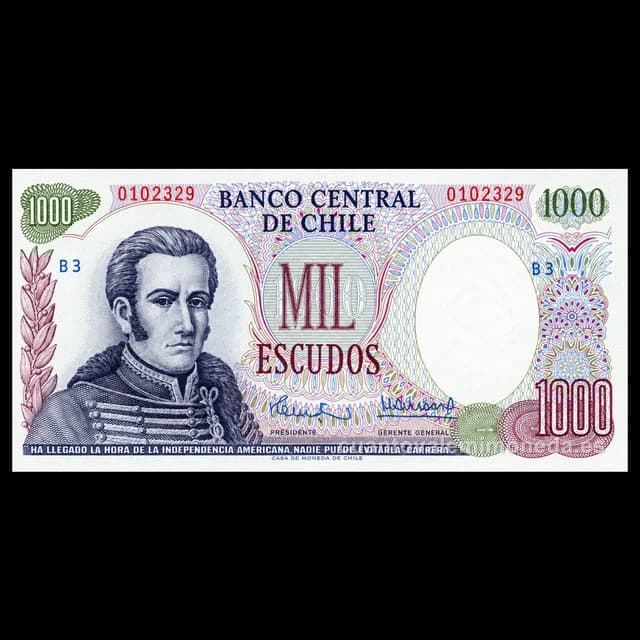 Imagen orientativa: Billete de 1.000 escudos Chile 1973 (José Miguel Carrera)