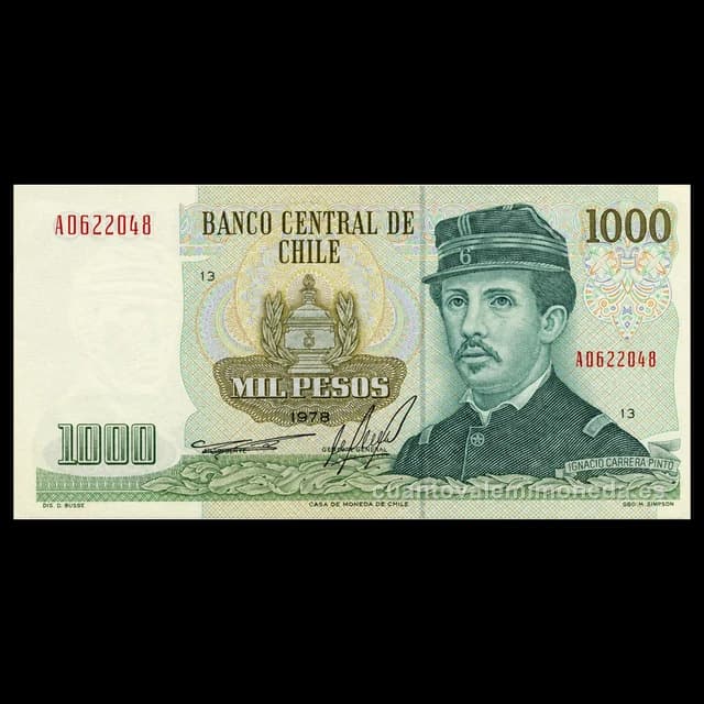Imagen orientativa: Billete de 1.000 pesos Chile 1978-2009 (Ignacio Carrera Pinto)