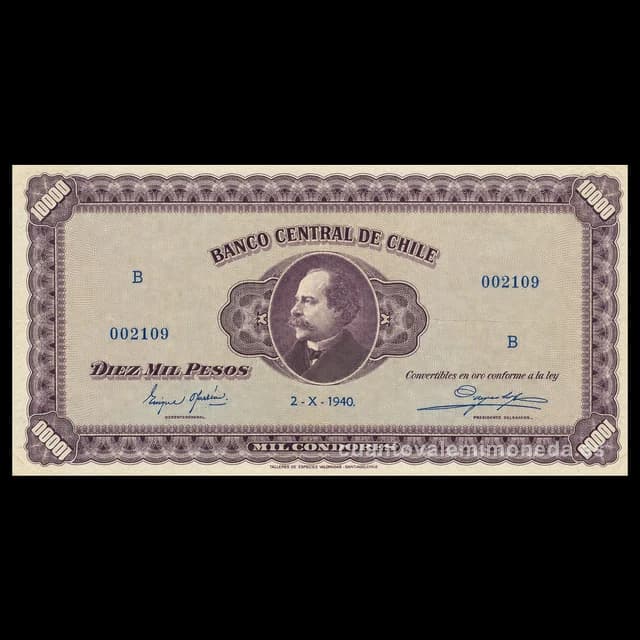 Imagen orientativa: Billete de 10.000 pesos Chile 1940 (José Manuel Balmaceda)