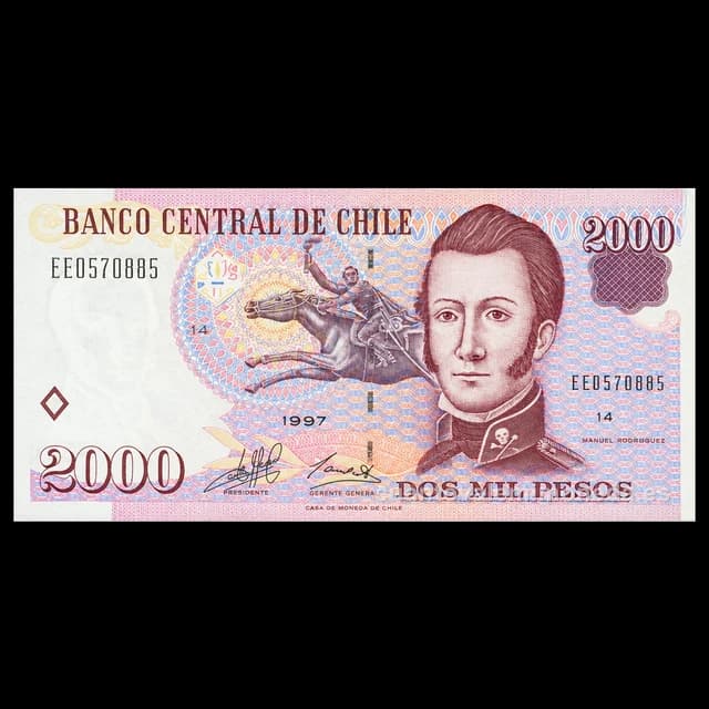 Imagen orientativa: Billete de 2.000 pesos Chile 1997-2003 de papel (Manuel Rodríguez)