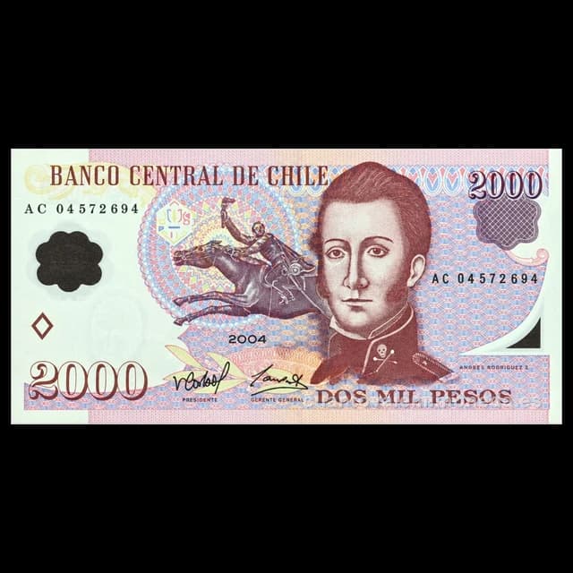 Imagen orientativa: Billete de 2.000 pesos Chile 2004-2008 de polímero (Manuel Rodríguez)
