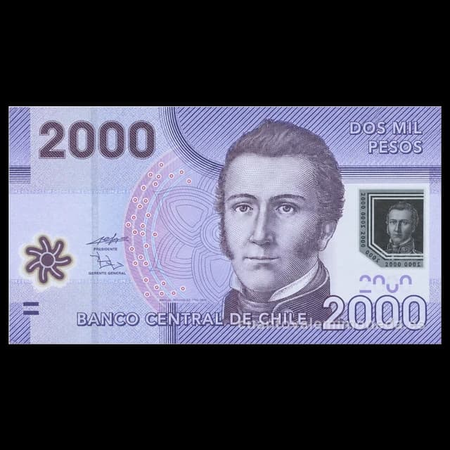 Imagen orientativa: Billete de 2.000 pesos Chile 2009-actualidad de polímero (Manuel Rodríguez)