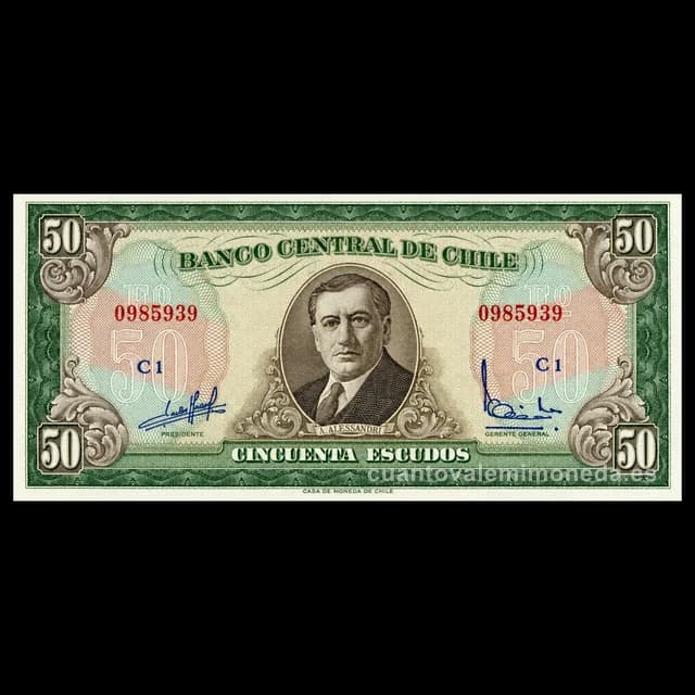 Imagen orientativa: Billete de 50 escudos Chile 1962-1975 (Arturo Alessandri)