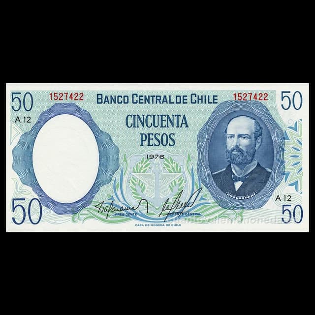 Imagen orientativa: Billete de 50 pesos Chile 1975-1981 (Arturo Prat)