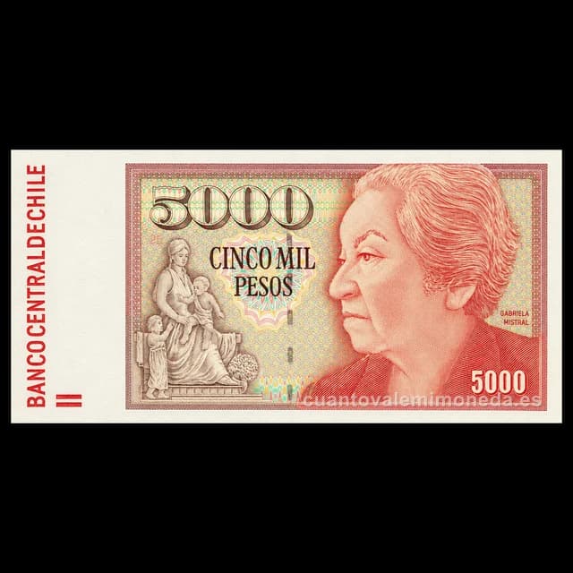 Imagen orientativa: Billete de 5.000 pesos Chile 1981-2008 de papel (Gabriela Mistral)
