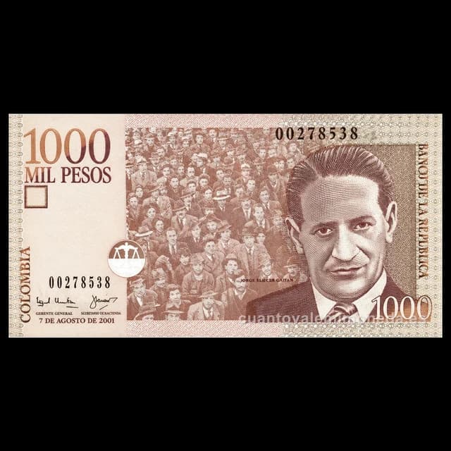 Imagen orientativa: Billete de 1.000 pesos 2001-2016 (Jorge Eliécer Gaitán)
