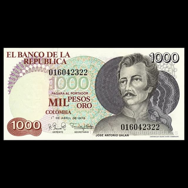 Imagen orientativa: Billete de 1.000 pesos oro 1979 (José Antonio Galán)