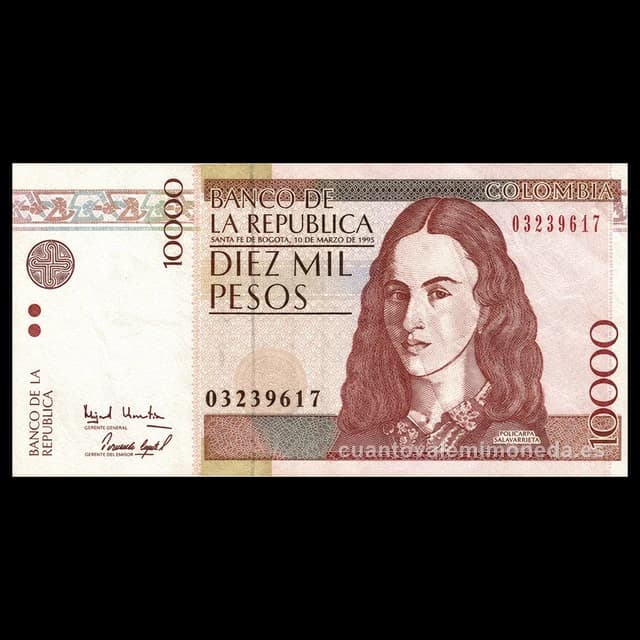 Imagen orientativa: Billete de 10.000 pesos 1995-2015 (Policarpa Salavarrieta, Guaduas)