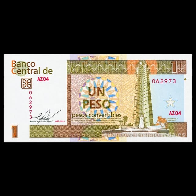 Imagen orientativa: Billete de 1 peso convertible (CUC) Cuba 1994-2016
