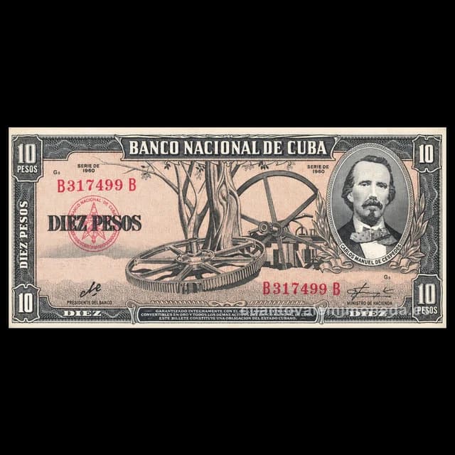 Imagen orientativa: Billete de 10 pesos Cuba 1960 firmado por el «Che» Guevara (Céspedes)