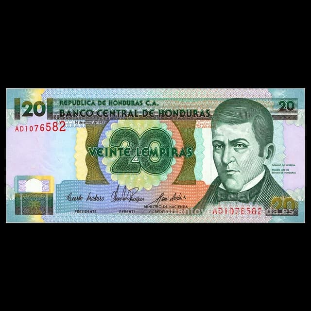 Imagen orientativa: Billete de 20 lempiras Honduras (Dionisio de Herrera)