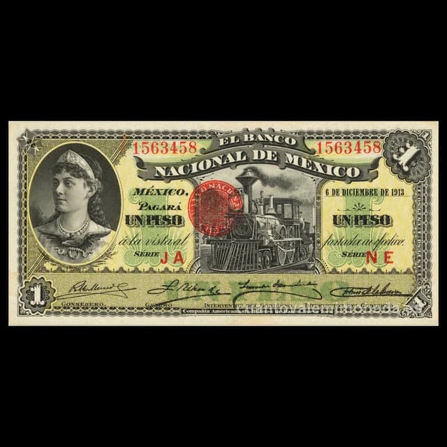 Imagen orientativa: Billete de 1 peso del Banco Nacional de México (1885-1913)