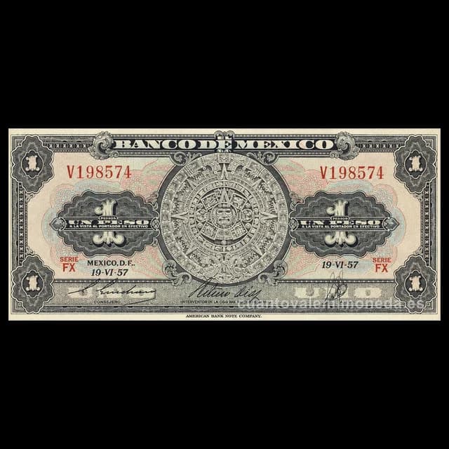 Imagen orientativa: Billete de 1 peso «Calendario Azteca» (1936-1970)
