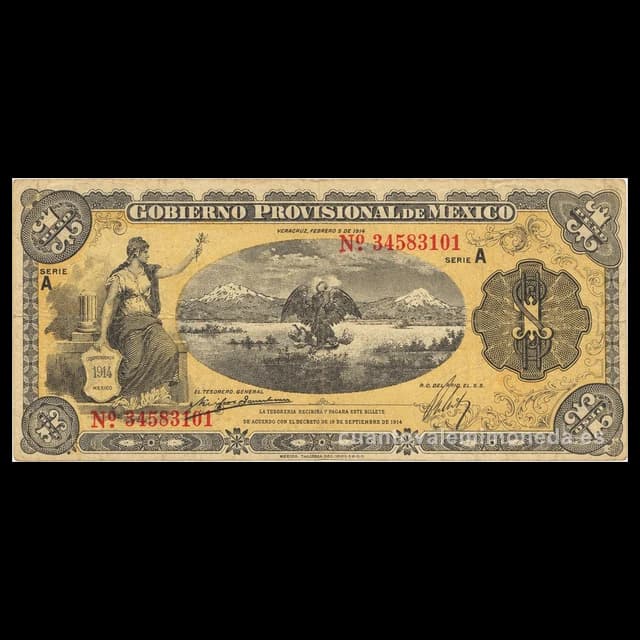Imagen orientativa: Billete de 1 peso del Gobierno Provisional de México (1914-1915)