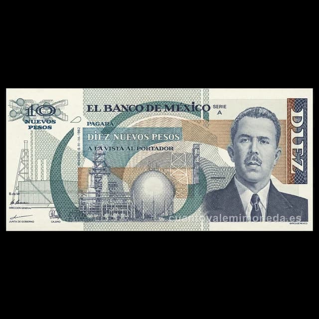 Imagen orientativa: Billete de 10 nuevos pesos de Lázaro Cárdenas (serie B, 1992)