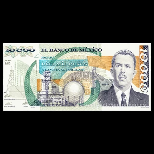 Imagen orientativa: Billete de 10.000 pesos de Lázaro Cárdenas (1982-1991)