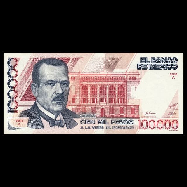 Imagen orientativa: Billete de 100.000 pesos de Plutarco Elías Calles (1988-1991)