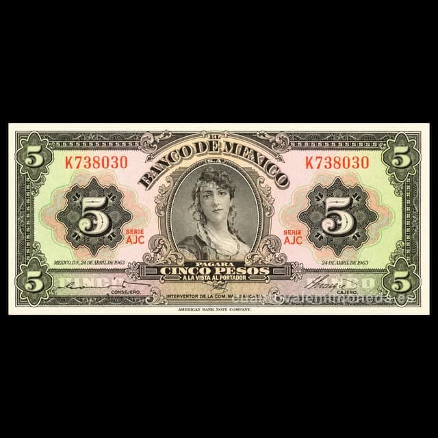 Imagen orientativa: Billete de 5 pesos «la Gitana» (1936-1972)