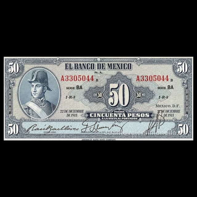 Imagen orientativa: Billete de 50 pesos de Ignacio Allende (1941-1973)