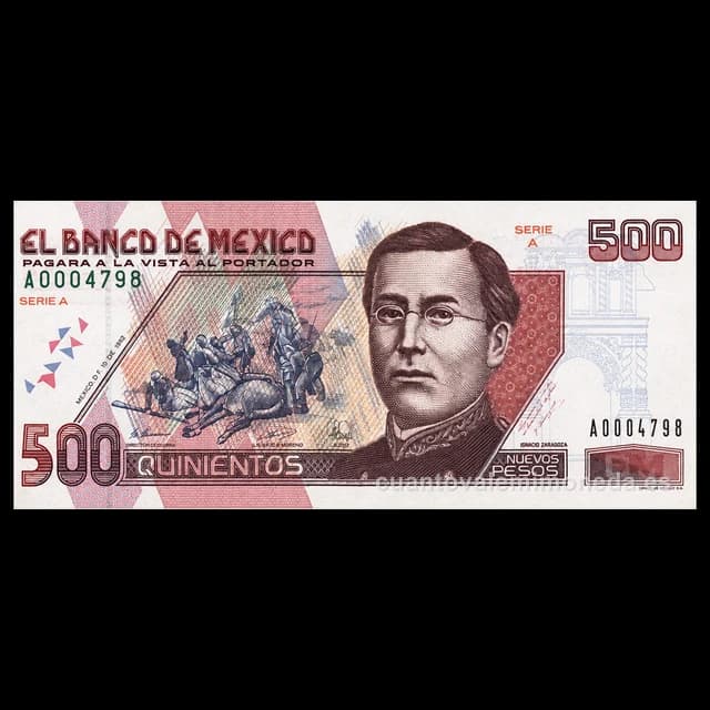 Imagen orientativa: Billete de 500 nuevos pesos de Ignacio Zaragoza (serie C, 1994)