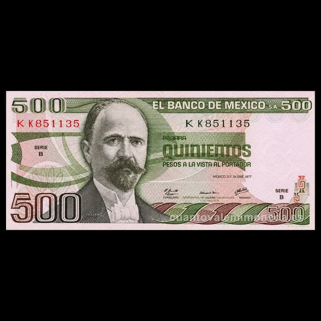 Imagen orientativa: Billete de 500 pesos de Francisco I. Madero (1979-1984)
