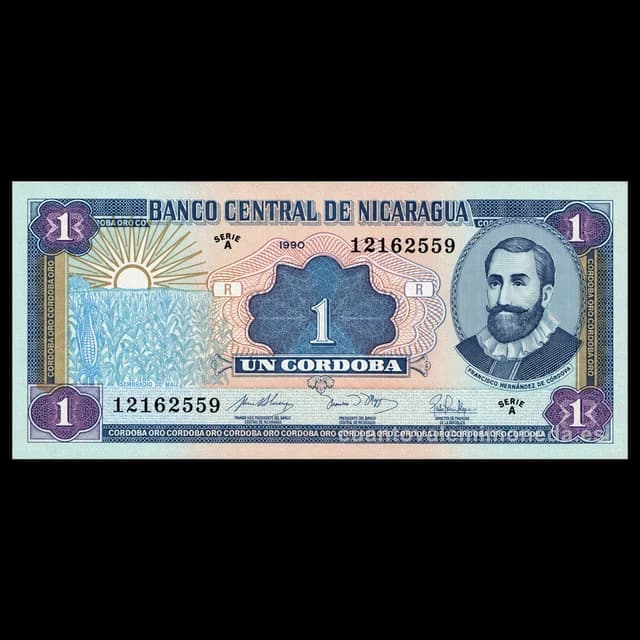 Imagen orientativa: Billete de 1 córdoba Nicaragua 1990, primera serie del córdoba oro