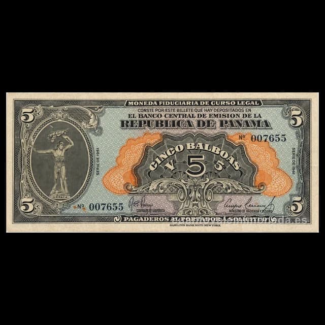 Imagen orientativa: Billete de 5 balboas Panamá 1941, emisión de Arnulfo Arias