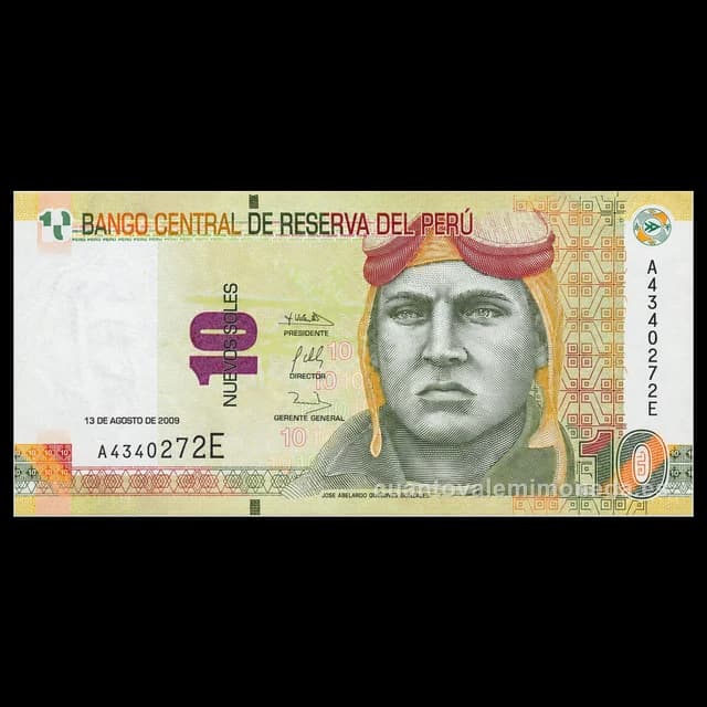 Imagen orientativa: Billete de 10 nuevos soles / soles 2009-2018 (José Abelardo Quiñones, Machu Picchu)