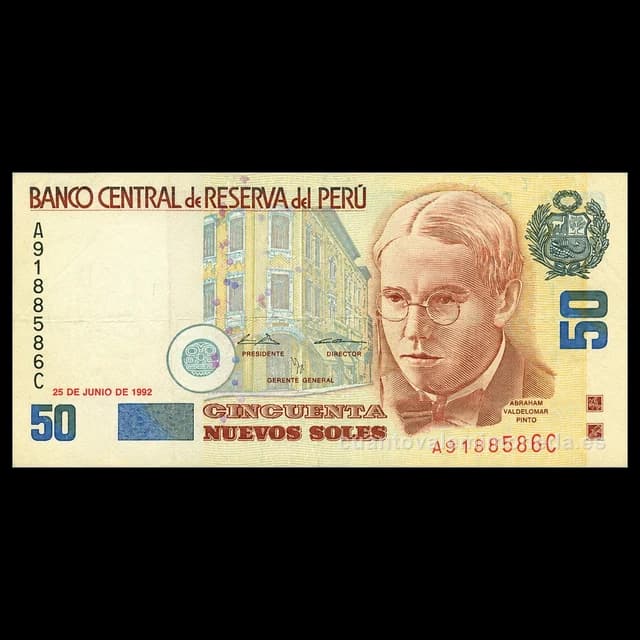 Imagen orientativa: Billete de 50 nuevos soles 1991-2006 (Abraham Valdelomar)