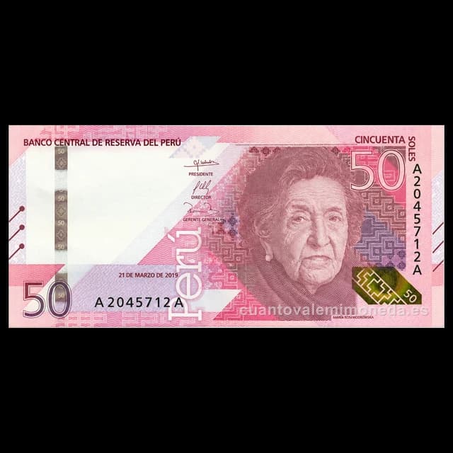 Imagen orientativa: Billete de 50 soles serie 2021 (María Rostworowski)