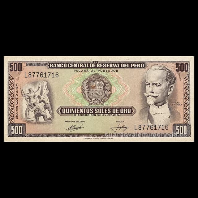 Imagen orientativa: Billete de 500 soles de oro 1968-1975 (Nicolás de Piérola)