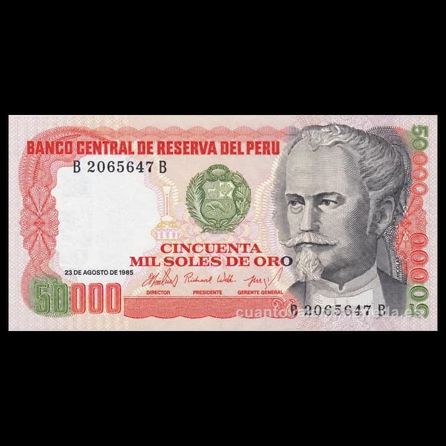 Imagen orientativa: Billete de 50.000 soles de oro 1981-1985 (Nicolás de Piérola)