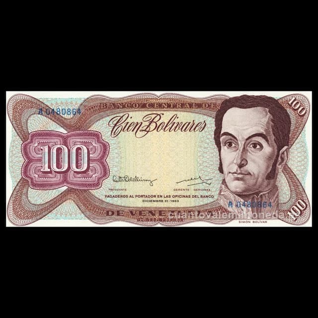 Imagen orientativa: Billete de 100 bolívares 1972-1998 (Bolívar ecuestre y Capitolio)